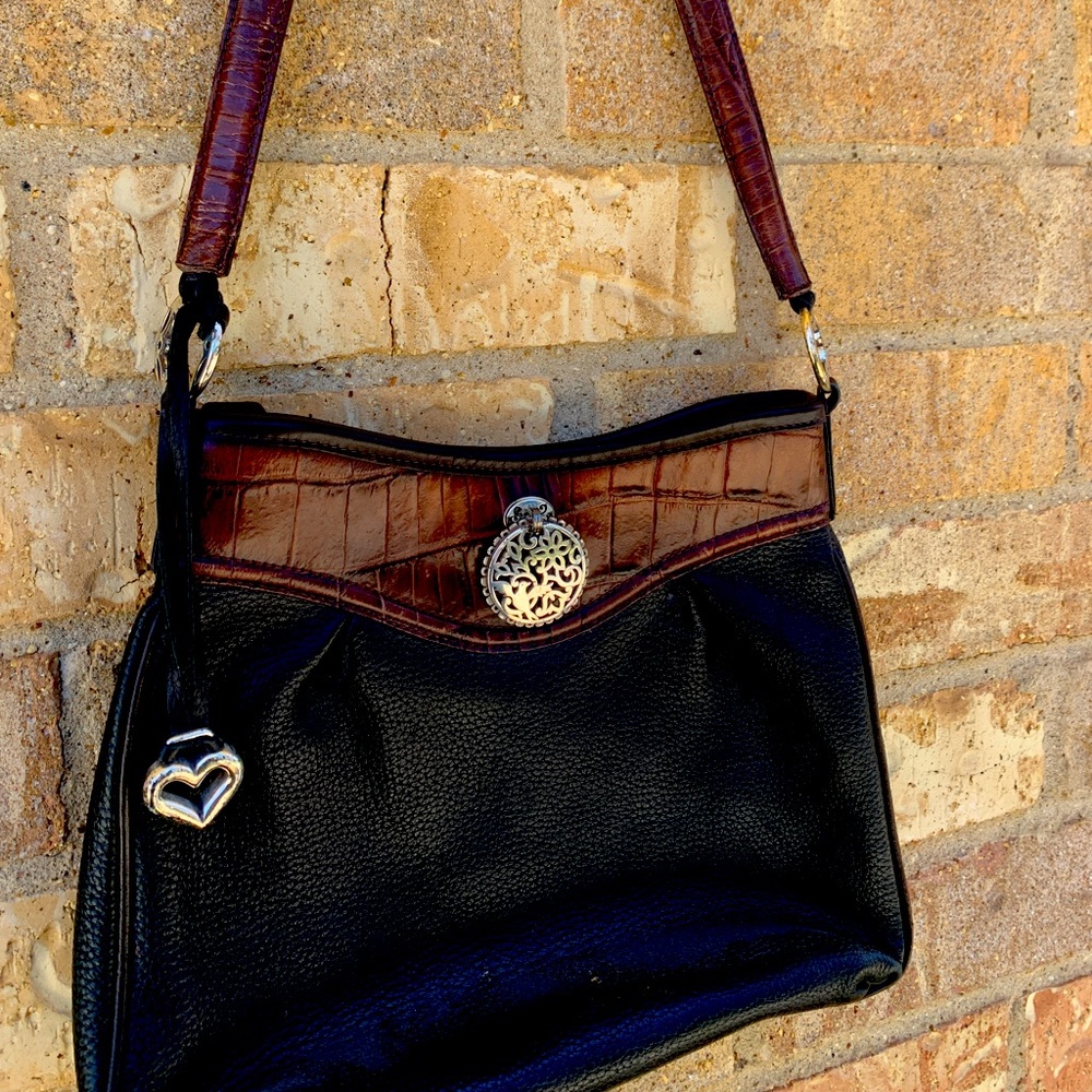Vintage Brighton Purse- Black Pebble Leather with Brown Croc Trim